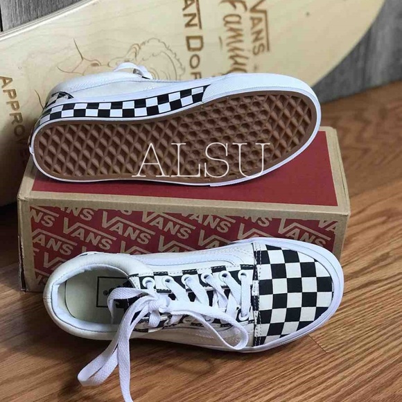 VANS OLD Skool Checker Sidewall White Black Kid’s - Picture 7 of 8
